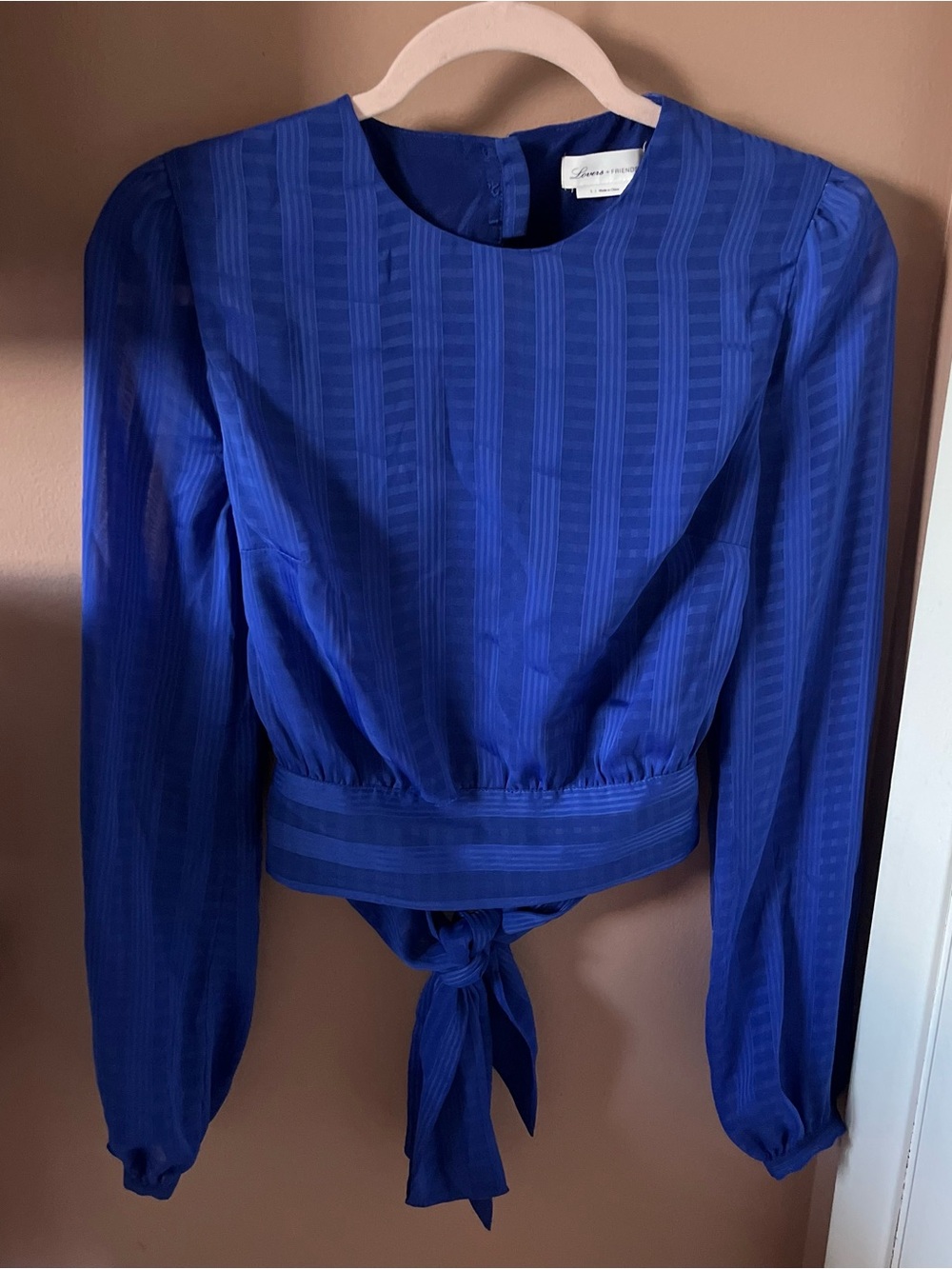 Lovers + Friends Cobalt Royal Deep Blue Long Sleeve Tie-Back Open Back Blouse